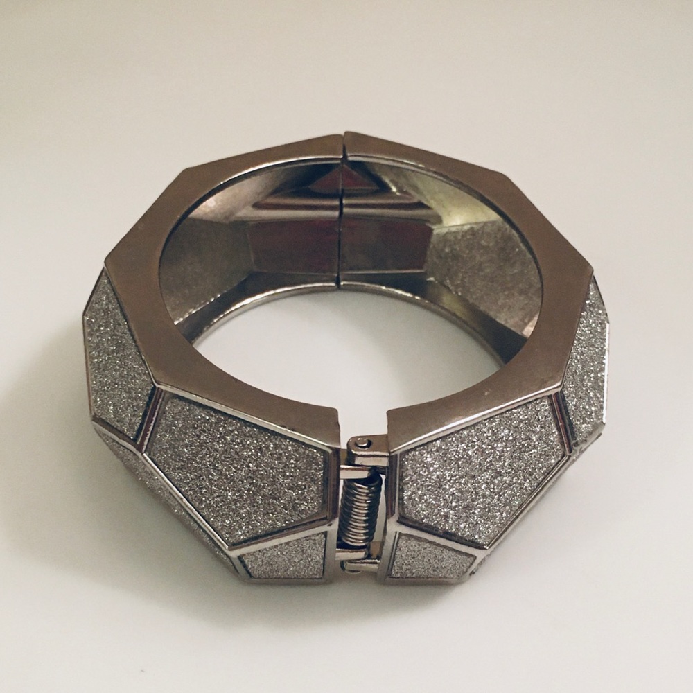 Chunky Druzy Silver Costume Bangle Bracelet - Picture 3 of 8